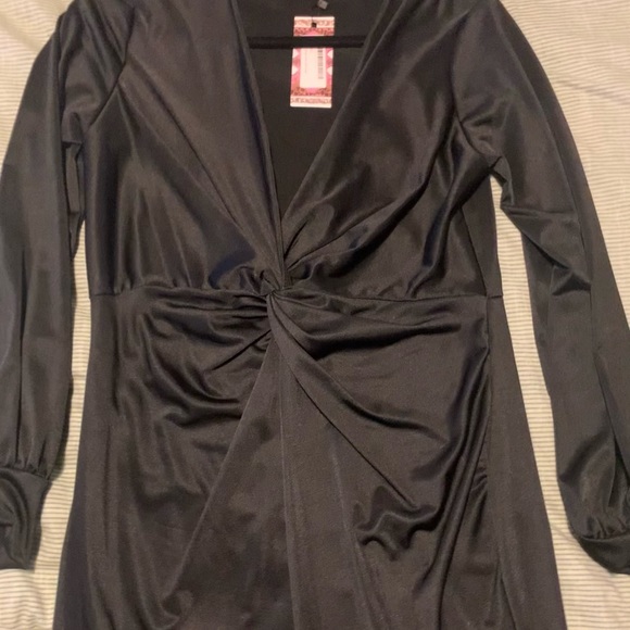 Boohoo- Twist Front Plunge Slinky Midi Dress - Picture 2 of 3